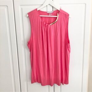 Peter Nygard 3X Pink Coral Relaxed Pleated Tank Top Rayon Spandex Stretch Flowy